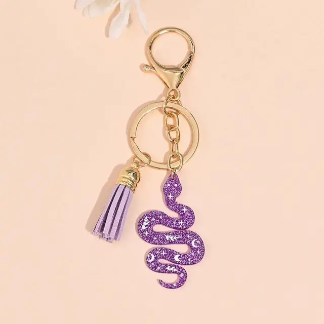 Alt view image 2 of 4 - Cute Snake Keychain with Tassel Pendant for Handbags,Glitter Car Keyring Purse Charms for Women