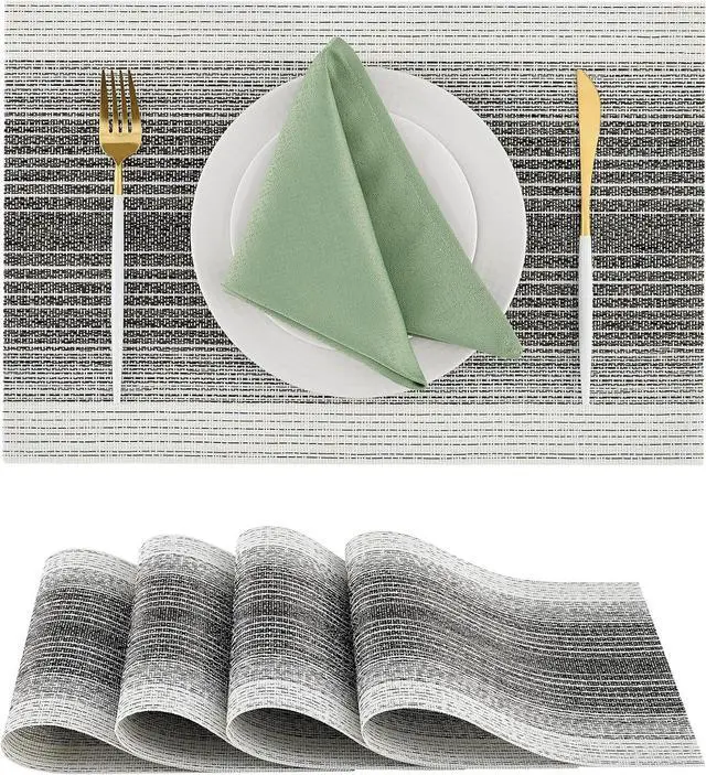 Main image of Leetaltree Woven Vinyl Placemats Set of 4,Black& White | Waterproof & Washable Dining Table Mats for Wedding, Anniversary, Daily Use, Hand-Cut, Easy to Clean