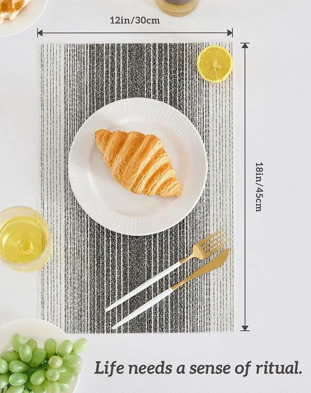 Alt view image 4 of 7 - Leetaltree Woven Vinyl Placemats Set of 4,Black& White | Waterproof & Washable Dining Table Mats for Wedding, Anniversary, Daily Use, Hand-Cut, Easy to Clean