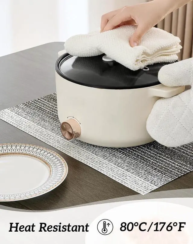 Alt view image 6 of 7 - Leetaltree Woven Vinyl Placemats Set of 4,Black& White | Waterproof & Washable Dining Table Mats for Wedding, Anniversary, Daily Use, Hand-Cut, Easy to Clean