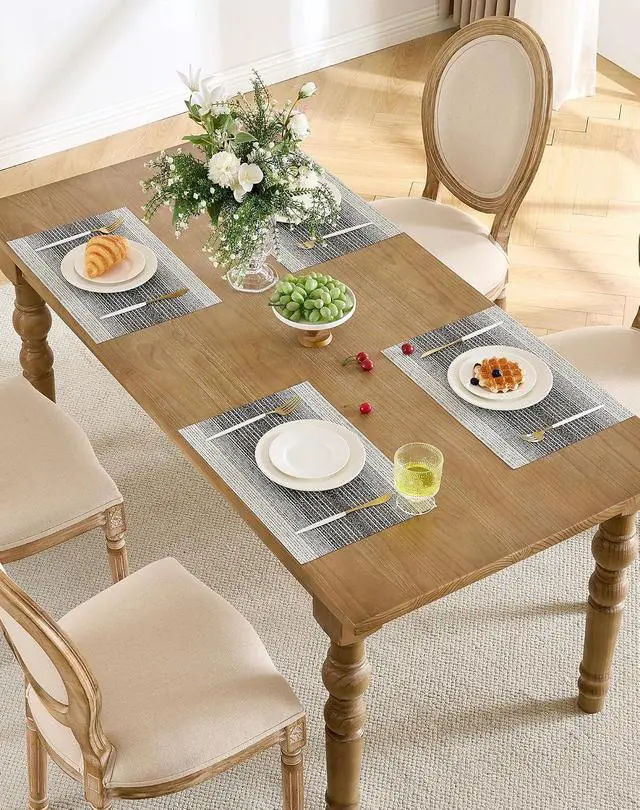 Alt view image 7 of 7 - Leetaltree Woven Vinyl Placemats Set of 4,Black& White | Waterproof & Washable Dining Table Mats for Wedding, Anniversary, Daily Use, Hand-Cut, Easy to Clean