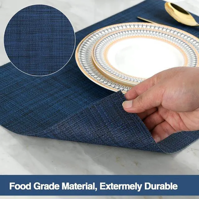 Alt view image 4 of 7 - SLKQG Navy Blue Placemats Set of 4 - Easy Clean Washable Vinyl Placemats - Wipeable Heat Resistant Table Mats for Dining Table - 17x12 Inch (Navy Blue, 4)