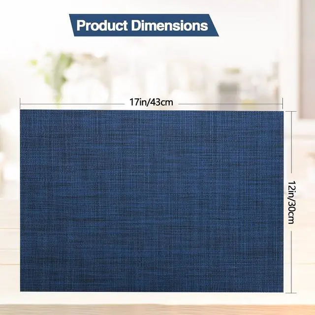 Alt view image 5 of 7 - SLKQG Navy Blue Placemats Set of 4 - Easy Clean Washable Vinyl Placemats - Wipeable Heat Resistant Table Mats for Dining Table - 17x12 Inch (Navy Blue, 4)
