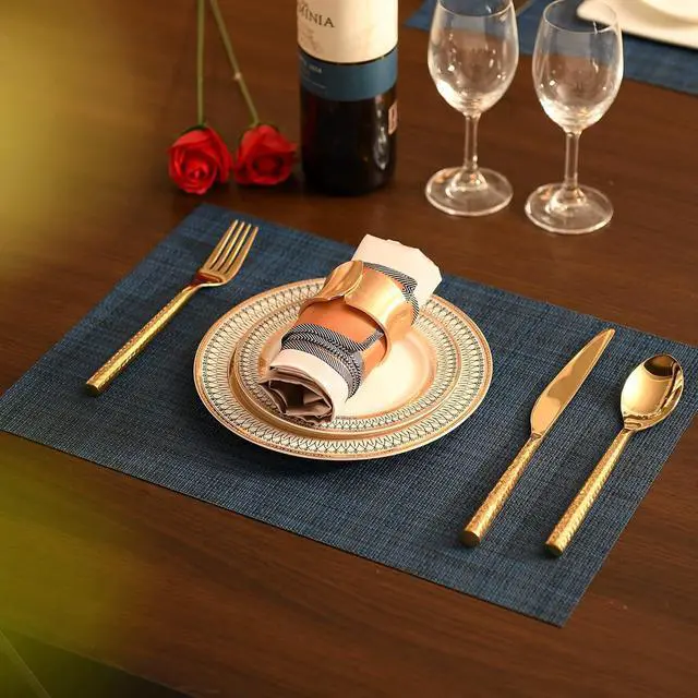 Alt view image 7 of 7 - SLKQG Navy Blue Placemats Set of 4 - Easy Clean Washable Vinyl Placemats - Wipeable Heat Resistant Table Mats for Dining Table - 17x12 Inch (Navy Blue, 4)