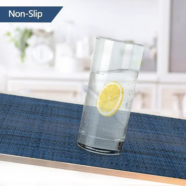 Alt view image 6 of 7 - SLKQG Navy Blue Placemats Set of 4 - Easy Clean Washable Vinyl Placemats - Wipeable Heat Resistant Table Mats for Dining Table - 17x12 Inch (Navy Blue, 4)