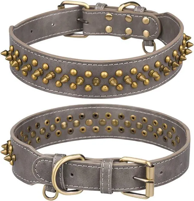 Main image of Serijoars Spiked Dog Collar Soft Pu Leather Mushrooms Rivet Spike Studded Dog Collar Adjustable Puppy Collars (M, Grey1)