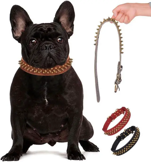 Alt view image 2 of 3 - Serijoars Spiked Dog Collar Soft Pu Leather Mushrooms Rivet Spike Studded Dog Collar Adjustable Puppy Collars (M, Grey1)