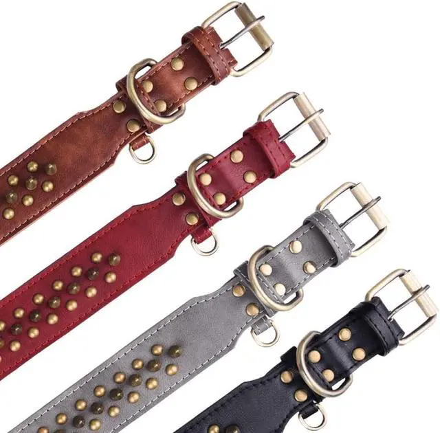 Alt view image 3 of 3 - Serijoars Spiked Dog Collar Soft Pu Leather Mushrooms Rivet Spike Studded Dog Collar Adjustable Puppy Collars (M, Grey1)