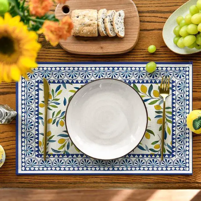 Alt view image 2 of 7 - Artoid Mode Lemon Branches Leaves Lace Summer Placemats Set of 4, 12x18 Inch Seasonal Holiday Table Mats for Party Kitchen Dining Decoration