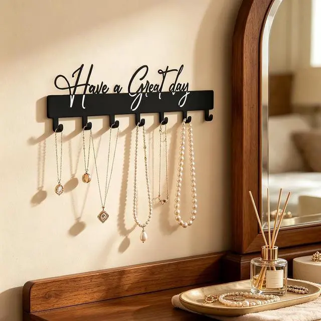 Alt view image 4 of 7 - Have a Great Day Key Hooks for Wall Decoration,Delicate Fashion Black Metal Key Holder Wall Mount,Have a Great Day Key Hanger with 7 Kooks for Hallway,Office