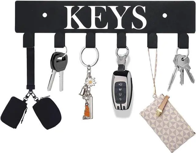 Main image of Key Hooks Holder for Wall Mounted with 6 Hooks, Key Hanger Rack Wall Decorative for Home, Dog Leash Holder, Entryway, Hallway, Office, Black (Black-Keys-6)