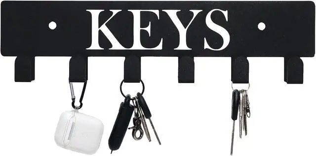 Alt view image 6 of 6 - Key Hooks Holder for Wall Mounted with 6 Hooks, Key Hanger Rack Wall Decorative for Home, Dog Leash Holder, Entryway, Hallway, Office, Black (Black-Keys-6)