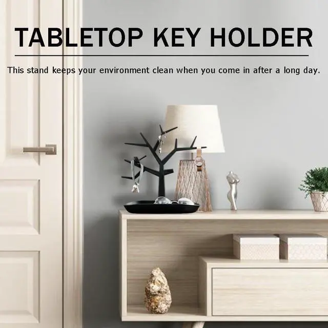 Alt view image 2 of 6 - OULIGET Tabletop Key Holder Stand Tree Key Rack,Stand Jewelry Display Necklace Ring Earring Holder Rack,Jewelry Organizer Tray Home Decor for Home Entryway