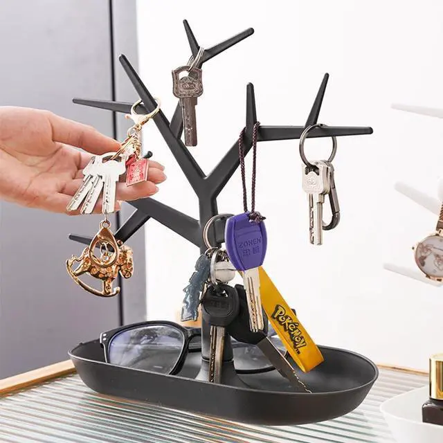 Alt view image 4 of 6 - OULIGET Tabletop Key Holder Stand Tree Key Rack,Stand Jewelry Display Necklace Ring Earring Holder Rack,Jewelry Organizer Tray Home Decor for Home Entryway