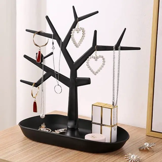 Alt view image 5 of 6 - OULIGET Tabletop Key Holder Stand Tree Key Rack,Stand Jewelry Display Necklace Ring Earring Holder Rack,Jewelry Organizer Tray Home Decor for Home Entryway