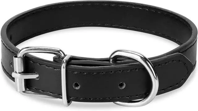 Main image of Black Leather Dog Collar for Small,Medium, Large Dog, (Small: Wide :0.55'' for Dog's Neck: 9''~12'', Black)