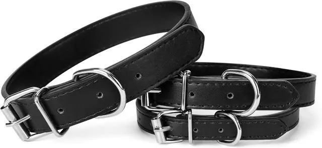 Alt view image 4 of 7 - Black Leather Dog Collar for Small,Medium, Large Dog, (Small: Wide :0.55'' for Dog's Neck: 9''~12'', Black)