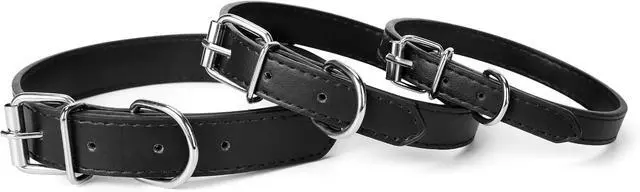 Alt view image 3 of 7 - Black Leather Dog Collar for Small,Medium, Large Dog, (Small: Wide :0.55'' for Dog's Neck: 9''~12'', Black)