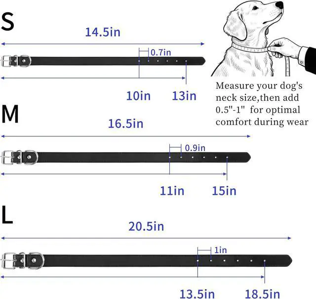 Alt view image 2 of 7 - Black Leather Dog Collar for Small,Medium, Large Dog, (Small: Wide :0.55'' for Dog's Neck: 9''~12'', Black)