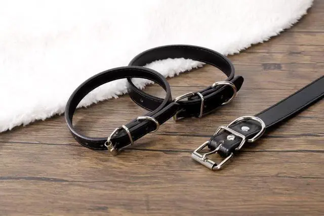 Alt view image 5 of 7 - Black Leather Dog Collar for Small,Medium, Large Dog, (Small: Wide :0.55'' for Dog's Neck: 9''~12'', Black)