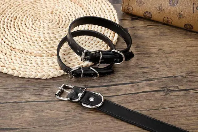 Alt view image 6 of 7 - Black Leather Dog Collar for Small,Medium, Large Dog, (Small: Wide :0.55'' for Dog's Neck: 9''~12'', Black)