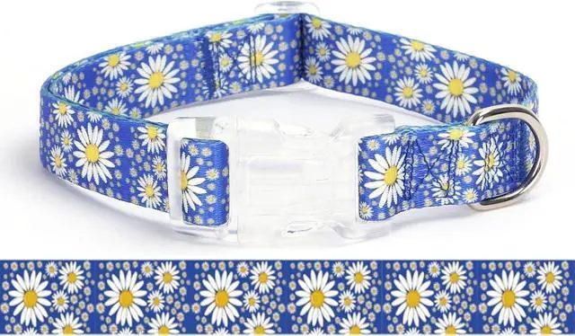 Main image of Serijoars Girl Dog Collars with Daisy Patterns, Cute Dog Collar for Female Dogs, Adjustable Soft Durable Pet Collars for XS Small Medium Large Dogs (Dark Blue, Medium)
