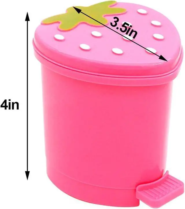 Alt view image 5 of 6 - Desktop Trash Can with Lid, Pink Strawberry Mini for Office & Car | Mini desktop trash can swing lid, pink strawberry design, wastebasket desk, car, office & kitchen, plastic garbage can