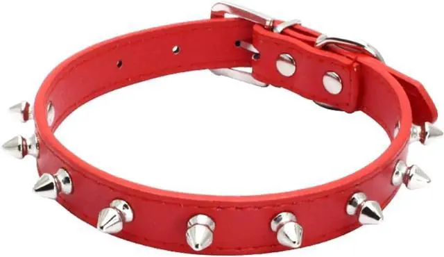 Main image of Spiked Dog Collar for Small Dogs, Mushrooms Rivet Soft Pu Leather Spike Stud Studded Cat Collar Adjustable for Mini Tiny Breed Pet Teacup Puppy (M, Red)