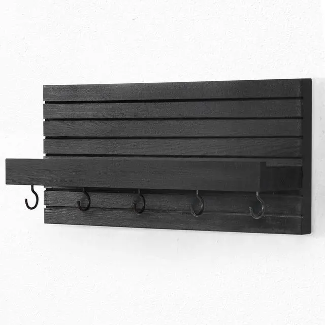 Alt view image 7 of 7 - Lwenki Decorative Key Holder for Wall with Shelf, Entryway Shelf with Hooks Holds Leashes, Jackets and Glasses Sturdy Wood Keyholder Entrance Hanger with Mounting Hardware (Black, Medium)