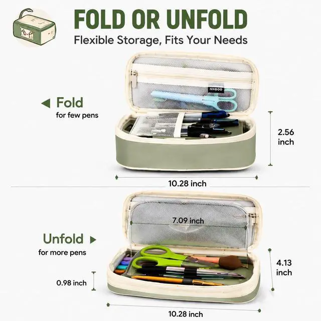 Alt view image 5 of 7 - PUPTILY Pencil Case, Large Capacity Aesthetic Pencil Cases with Durable Zipper, Big Stationery Pencil Pouch for Women & Men, Adults Portable Storage Organizer Bag for College, Office, Travel (Green)