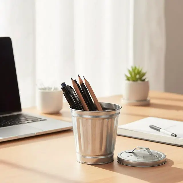 Alt view image 4 of 7 - 1 Pc Mini Galvanized Trash Can with Lid, 3.74", Silver, Desktop Organizer | Mini Desk Trash Garbage Can, Small Metal Buckets with Lids, Small Tabletop Metal Rubbish Bin, Flower Pot Pen Holder