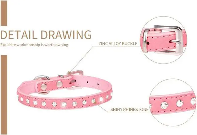 Alt view image 5 of 7 - Bling XS Dog Collar,Diamond Rhinestone Sparkly Puppy Cat Collar Hot Pink | XS Dog Collar Bling Puppy Crystal Pet kitten Collars for Adjustable xsmall medium large breed girl female Hot Pink