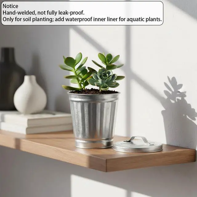 Alt view image 5 of 7 - 1 Pc Mini Galvanized Trash Can with Lid, 3.74", Silver, Desktop Organizer | Mini Desk Trash Garbage Can, Small Metal Buckets with Lids, Small Tabletop Metal Rubbish Bin, Flower Pot Pen Holder