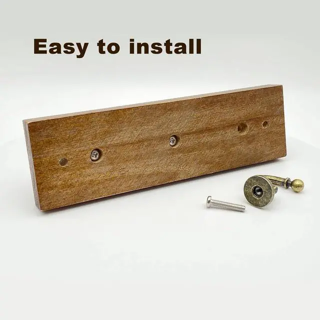 Alt view image 5 of 6 - 6.7 inch Wooden Key Holder for Wall, Decorative Key Rack with 3 Hooks | 1-Pack, Brown, Retro Metal Hooks, Natural Solid Wood