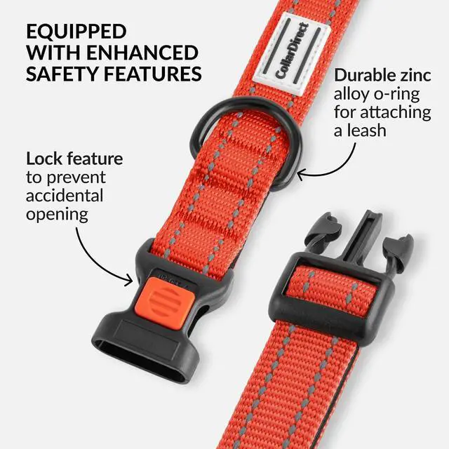 Alt view image 3 of 7 - Reflective Dog Collar, Quick-Release Buckle (Orange, 14-18 Inch) | Reflective Nylon, Swim-Safe, Quick-Release Buckle, for Small to Large Dogs & Puppies