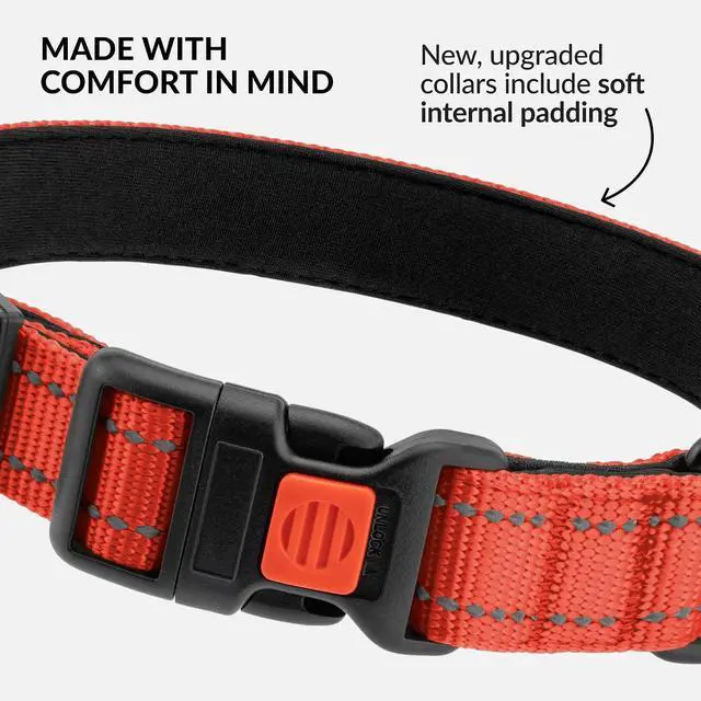 Alt view image 4 of 7 - Reflective Dog Collar, Quick-Release Buckle (Orange, 14-18 Inch) | Reflective Nylon, Swim-Safe, Quick-Release Buckle, for Small to Large Dogs & Puppies