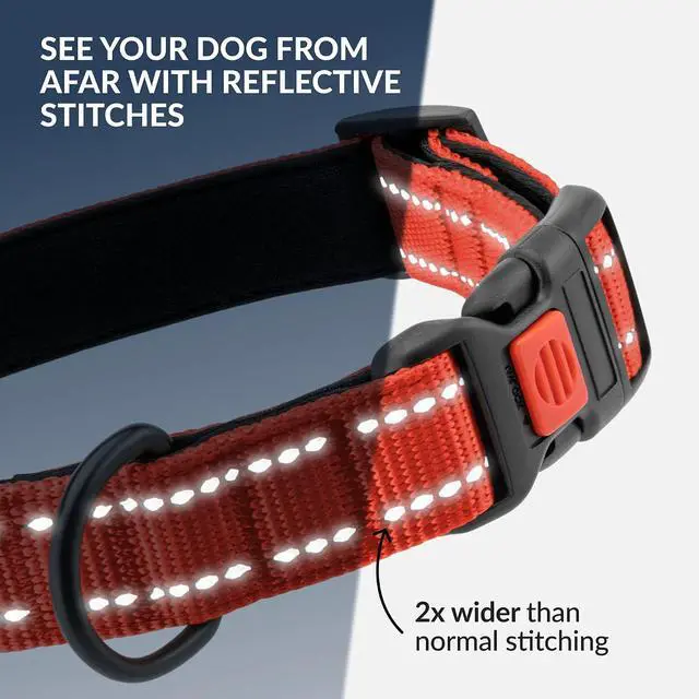 Alt view image 2 of 7 - Reflective Dog Collar, Quick-Release Buckle (Orange, 14-18 Inch) | Reflective Nylon, Swim-Safe, Quick-Release Buckle, for Small to Large Dogs & Puppies