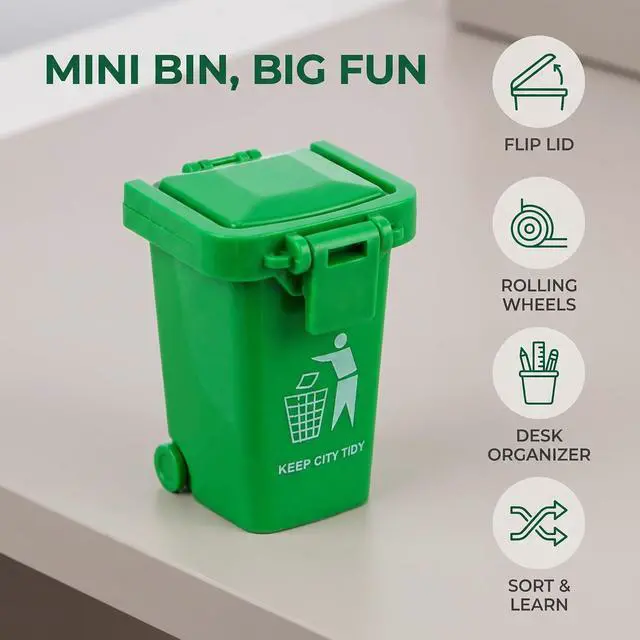 Alt view image 6 of 7 - 3Pcs Colorful Tiny Recycle Bin for Desk, Garbage Trash Pen Holder, Recycle Bin Pencil Holder, Miniature Garbage Truck's Trash Cans, Unique Small Trash Can Truck Toy with Lid Wheels, Decorations