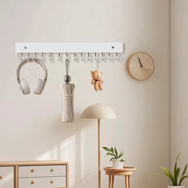 Alt view image 6 of 7 - 2-Pack Key Holder Wall Mount, 14.6"Key Rack with 28 Rotating Metal Hooks | Natural wood wall key hanger, 28 rotating metal hooks, for entryway, hallway, apartment decor, space-saving, white