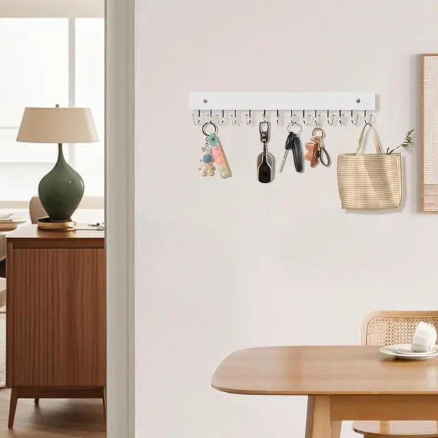 Alt view image 2 of 7 - 2-Pack Key Holder Wall Mount, 14.6"Key Rack with 28 Rotating Metal Hooks | Natural wood wall key hanger, 28 rotating metal hooks, for entryway, hallway, apartment decor, space-saving, white