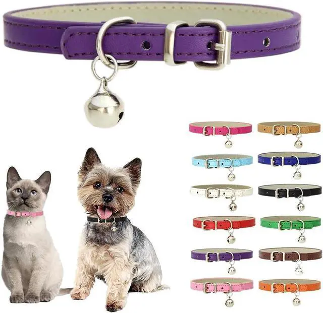 Main image of Purple XXS Dog Collar with Bell,Soft Pu Leather Female Puppy Collar with Bells Basic Girls Cat Collar with Bells for XXS XSmall Small Medium Pet Cats Kitten Tiny Animal Yorkie Chihuahua,XXSmall