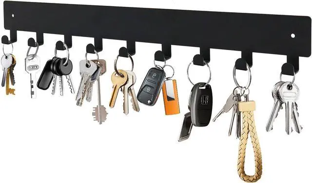 Main image of Key Holder Wall Mounted with 9 Hooks, Metal Key Organizer Rack, Black Key Hanger for Entryway, Kitchen, Living Room, Office, Doorway Decor (14 Inches)