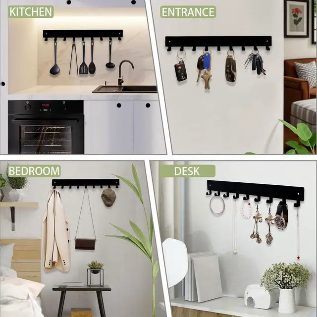 Alt view image 3 of 5 - Key Holder Wall Mounted with 9 Hooks, Metal Key Organizer Rack, Black Key Hanger for Entryway, Kitchen, Living Room, Office, Doorway Decor (14 Inches)