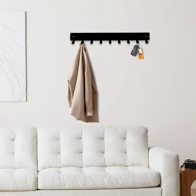Alt view image 5 of 5 - Key Holder Wall Mounted with 9 Hooks, Metal Key Organizer Rack, Black Key Hanger for Entryway, Kitchen, Living Room, Office, Doorway Decor (14 Inches)