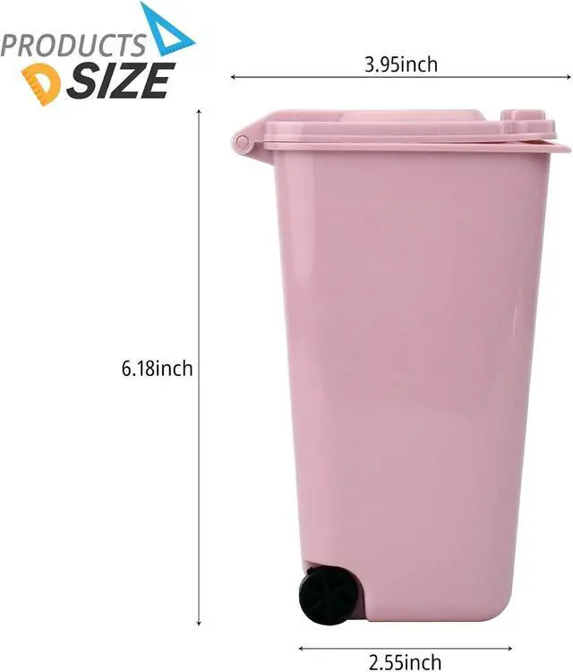 Alt view image 2 of 7 - Mini Trash Can with Lid Swing Top Small Trash Can Pen Holder for Car Bedroom Office Desktop 22 Fl Oz (2 Pcs Pink and Green)