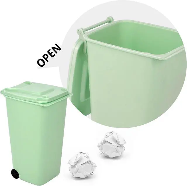 Alt view image 3 of 7 - Mini Trash Can with Lid Swing Top Small Trash Can Pen Holder for Car Bedroom Office Desktop 22 Fl Oz (2 Pcs Pink and Green)