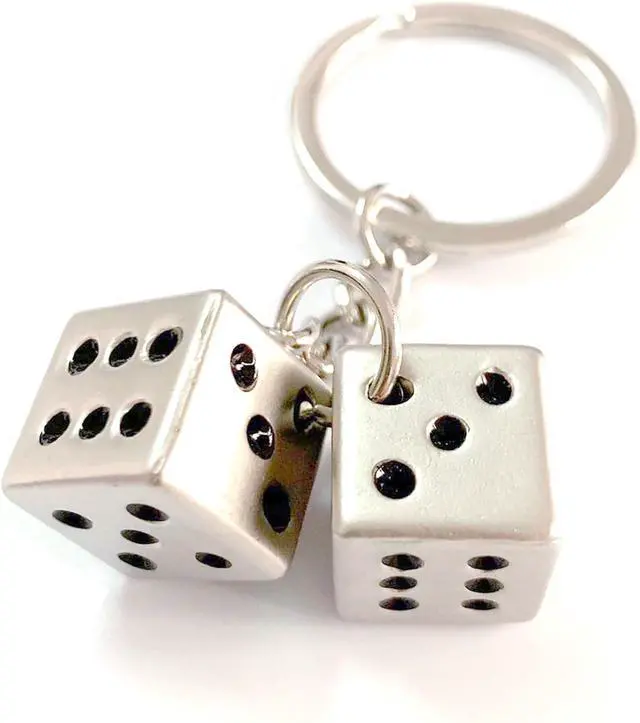 Main image of Lucky Silver Metal Dice Keychain with Black Dots - Stylish and Fortunate Charm for Keys, Bags, and Everyday Use - Durable, Multipurpose Accessory