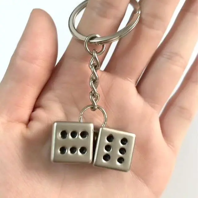 Alt view image 2 of 7 - Lucky Silver Metal Dice Keychain with Black Dots - Stylish and Fortunate Charm for Keys, Bags, and Everyday Use - Durable, Multipurpose Accessory