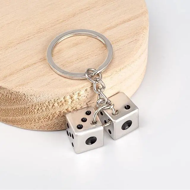 Alt view image 3 of 7 - Lucky Silver Metal Dice Keychain with Black Dots - Stylish and Fortunate Charm for Keys, Bags, and Everyday Use - Durable, Multipurpose Accessory