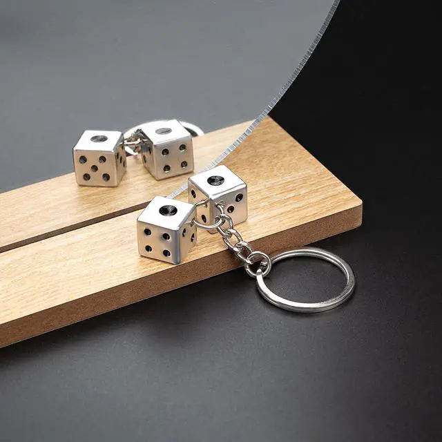 Alt view image 6 of 7 - Lucky Silver Metal Dice Keychain with Black Dots - Stylish and Fortunate Charm for Keys, Bags, and Everyday Use - Durable, Multipurpose Accessory